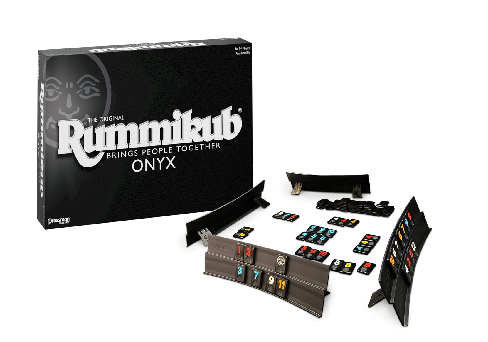 Rummikub Onyx Edition - Sophisticated Set with Unique Black Rummikub Tiles and Vibrantly-Colored Engraved Numbers by Pressman, Multi Color