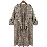 Andongnywell Women's Open Front Cardigan Lapel Trench Roll Up Sleeve Casual Waterfall Jackets Coat Outerwear Overcoat