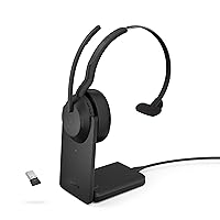 Jabra Evolve2 55 Mono Wireless Headset with Charging Stand AirComfort Technology, Noise-Cancelling Mics & Active Noise Cancellation - Works with UC Platforms Such as Zoom & Google Meet - Black