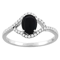 14K Gold Diamond Natural Black Onyx Engagement Ring Oval 7x5 mm, sizes 5-10