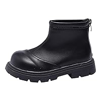 Black Platform Booties for Toddler Girls Front Zipper Cheer Shoes Outdoor Warm Non Slip Mary Jane Shoes Fashion Boots