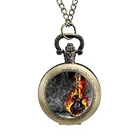 The Burning Guitar Pocket Watch Vintage Pendant Watches Necklace with Chain Gifts for Birthday