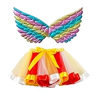Leather Jackets for Toddler Girls Party Rainbow Tulle Dance Skirt with Wing Outfits Suit Skirt for Girls