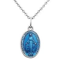 Rosemarie Collections Women's Something Blue For The Bride Blessed Mary Miraculous Enamel Medal Religious Christian Pendant Necklace, 18