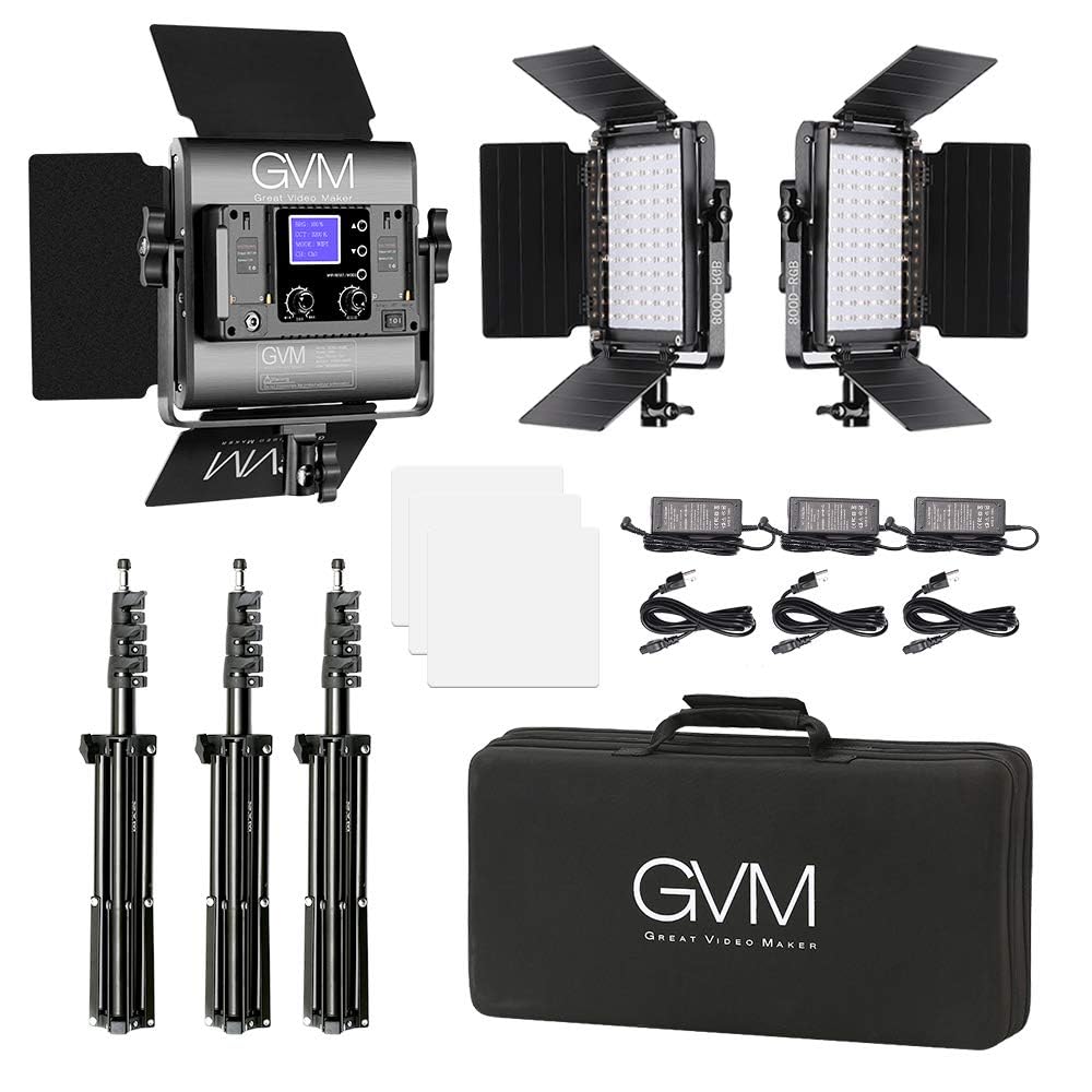 GVM RGB LED Video Lighting Kit, 800D Studio Video Lights with APP Control, Video Lighting Kit for YouTube Photography Lighting, 3 Packs Led Light Panel, 3200K-5600K, 8 Kinds of The Scene Lights