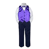 4pc Baby Toddler Boy Party Suit Tuxedo Navy Pants Shirt Vest Bow tie Set Sm-4T