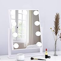 Lighted Makeup Mirror Hollywood Mirror Vanity Mirror with Lights, Touch Control Design 3 Colors Dimable LED Bulbs, Detachable 10X Magnification, 360°Rotation, White.