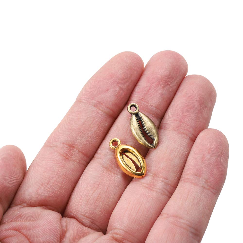 AGCFABS 20pcs/lot 17x8mm Plated Antique Gold Bohemian Cowrie Conch Shells Charm Pendant For Necklaces Bracelet Jewelry Makings Supplies