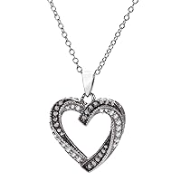 Mother's Day Gift For Her Sterling Silver Black and White Diamond Heart Pendant
