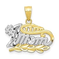 10k Yellow Gold Polished Textured back and Rhodium Number 1 Mom Charm Pendant Necklace Measures 17x20mm Wide Jewelry for Women