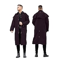 Unisex Western Oilskin Waterproof Duster Coat, Workwear Black Brown Long Rain Coat With Brass Button And Pockets