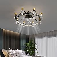 Crystal Fans with Ceiling Lights 3 Speed Kids Crown Silent Fan with Remote Control Led Dimmable Ceiling Lights with Timer for Bedroom Living Room Dining Room Fan Lighting/Black