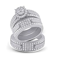 The Diamond Deal 14kt White Gold His Hers Round Diamond Cluster Matching Wedding Set 1-7/8 Cttw