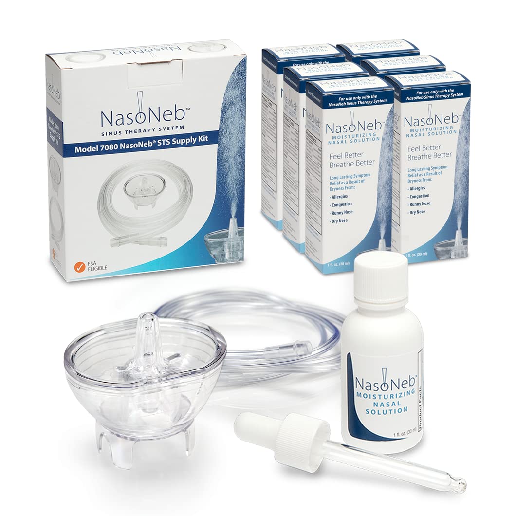 NASONEB* Nebulizer Replacement Kit and Moisturizer Bundle: NASONEB* Cup and Tubing Set and Six Bonus 30ml Saline Moisturizing Nasal Sprays for The NASONEB* Sinus Therapy Nasal Irrigation System
