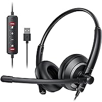 EH05-U Wired USB Headset with Noise Cancelling Microphone for PC Laptop - Headphones with In-Line Control, Lightweight, Enhanced Sound & MIC Mute
