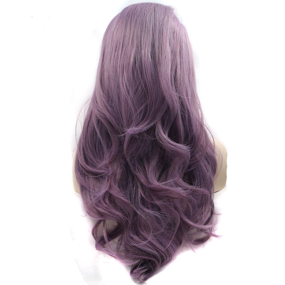 ELESTY Long Wavy Synthetic Lace Front Wig Glueless Purple High Temperature Heat Resistant Fiber Hair Wigs For Women