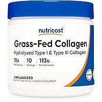 Nutricost Grass-Fed Collagen Powder 4 oz (Unflavored) Type I, Type III Collagen - Gluten Free and Non-GMO