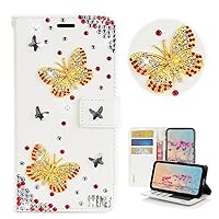 STENES Bling Wallet Phone Case Compatible with Samsung Galaxy S22 Ultra Case - Stylish - 3D Handmade Crystal Butterfly Glitter Magnetic Wallet Stand Leather Cover Case - White