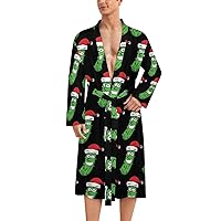 Christmas Pickle Mens Nightgown Lightweight Knee Long Bath Robe Spa Bathrobe Loungewear