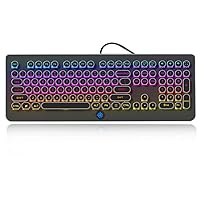MK9 Mechanical Gaming Keyboard RGB Retro Keyboard-Blue Switch-LED Backlit - Sliver-Plating 108 Key Round Keycaps Anti-Ghosting Mechanical Illuminated Keyboard for PC Gaming and MAC (Black)