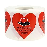 Be Nice to Me I Gave Blood Today Stickers 1.5 Inch Heart Shape Medical Healthcare 500 Total Adhesive Stickers