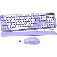 Wireless Keyboard and Mouse Combo, Retro Typewriter Keyboard, Detachable Hard Wrist Rest, Tilt Legs, Floating Round Keycaps, Auto Sleep Mode, Cute 2.4GHz Cordless Set for Mac/Windows/PC/Laptop-Purple