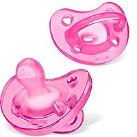 Chicco PhysioForma 100% Soft Silicone One Piece Pacifier for Babies 0-6 Months, Pink, Orthodontic Nipple, BPA-Free, 2-count in Sterilizing Case