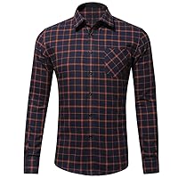 Men's Dress Long Sleeve Plaid Checkered Flannel Shirt