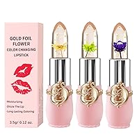 3 Pcs/Set Flower Jelly Lipstick Set Temperature Change Moisturizer Long Lasting Nutritious Balm Magic Color Change Lip Gloss (3Pcs Flower Jelly Lipstick B)