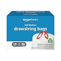 Amazon Basics - Tall Kitchen Trash Bags, 13 Gallon 10% Post Consumer Recycled Content, Unscented 120 pack
