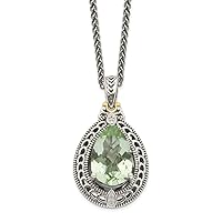 925 Sterling Silver Polished Prong set Lobster Claw Closure With 14k Diamond and Green Quartz Necklace Jewelry for Women