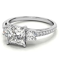 JEWELERYYA 3.00 CT Princess Cut Colorless Moissanite Engagement Ring, Wedding/Bridal Ring, Halo Style, Solid Sterling Silver, Anniversary Bridal Jewelry, Valentine Ring for Wife