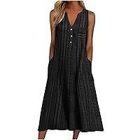 Black Dresses for Women Long Women's Summer Dresses with Pocket, Button V Neck Maxi Dress Trendy Bohemian Dresses for Women 2024 Casual Sundress Vestidos De Verano para