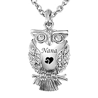 misyou Classic Owl Cremation Urn Pendant Keepsake Necklace & Fill Kit Ashes Stainless Steel (Nana)