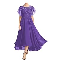 Women's Beaded Lace Appliques Mother of Bride Dresses Ankle Mother of Groom Wedding Guest Evening Gowns