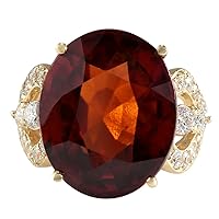19.58 Carat Natural Red Hessonite Garnet and Diamond (F-G Color, VS1-VS2 Clarity) 14K Yellow Gold Luxury Cocktail Ring for Women Exclusively Handcrafted in USA