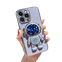 for iPhone 14 13 12 11 Pro Max Plus Mini Case, Popular Glossy Soft TPU Phone Case, Creative Starry Sky Cute Astronaut Foldable Stand Protector Cover(Blue,14 Plus)