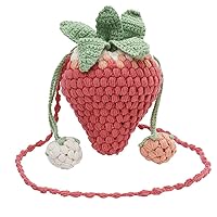 Women's Hand-knitted Cartoon Strawberry Handbag, DIY Wool Woven Shoulder Packet Crossbody Bag, Kawaii Crochet Bucket Purse