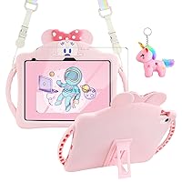 for iPad 10th Generation Case 10.9 Inch for Kids Girls Boys with Screen Protector Shoulder Straps Handle Kickstand Keychain Cute Silicone Full Body Protective Tablet Cover for iPad 10th Gen 2022 Pink