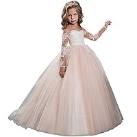 Lace Bodice Tulle Puffy Flower Girl Dress Lace Appliques Girls First Communion Dress Pageant Gowns