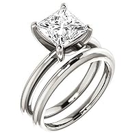 Solitaire Bridal Set, Princess Cut 2.10CT, VVS1 Clarity, Colorless Moissanite Diamond, 925 Sterling Silver Ring, Engagement Ring, Wedding Set, Perfact for Gift Or As You Want