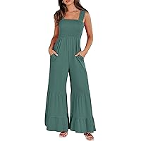 ANRABESS Jumpsuits for Women Casual Jumpers Summer Sleeveless Loose High Waist Wide Leg Rompers with Pockets 2024