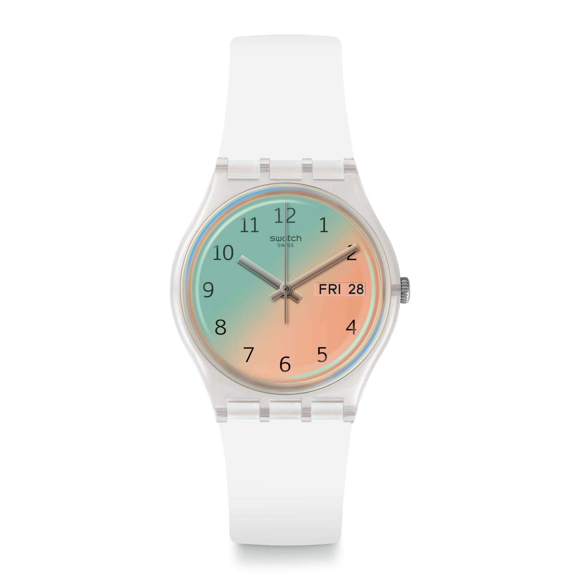 Swatch Women's Swiss Quartz Watch with Silicone Strap, Orange, 17 (Model: GE720)