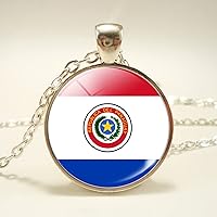 Paraguay Flag Pendant Necklace - World Flag Map Time Stone Ethnic Clavicle Chain Patriotic Charm Couple Sweater Cha