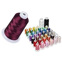 Simthread Embroidery Thread 5500 Yards Burgundy Cherry S084 with Upgraded 40 Colors Embroidery Kit (500M) + 1 Black Thread & 1 White Thread (5000M) Set