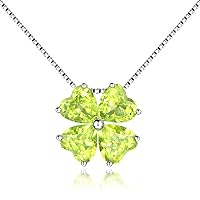 Colorful Birthstone 925 Sterling Silver Handmade Pendant Necklace for Women Lucky Four Leaf Clover Plant Shamrock Jewelry Rhodium Plated