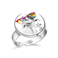 Funny Deer with Colorful Glasses Adjustable Rings for Women Girls, Stainless Steel Open Finger Rings Jewelry Gifts