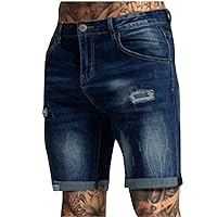 Men's Ripped Jeans Trunks Stretchy Washed Jeans Trunks Cut-Off Classic Fit Casual Jeans Shorts