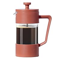 Oggi French Press Coffee Maker (12oz)- Borosilicate Glass, Coffee Press, Single Cup French Press, 3 cup Capacity, Brick Red
