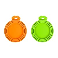 PetBonus 2 Packs Silicone Pet Can Lids, Dog Cat Food Can Cover, Universal Size Can Tops, 1 fit 3 Standard Size Food Cans, BPA Free Dishwasher Safe (Orange, Green)